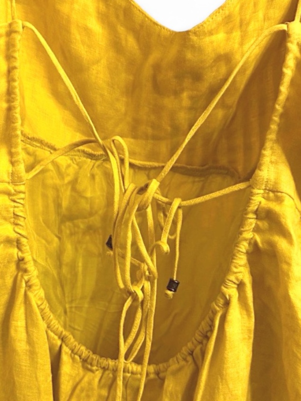 Anthro Maeve Yellow Linen Maxi Dress XL Tie Back Pockets Summer - Picture 7 of 9